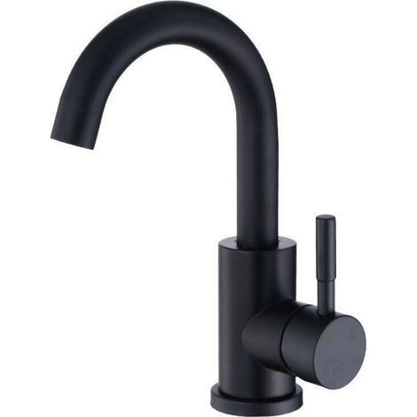 Robinet de salle de bain pivotant à 360°, mitigeur de lavabo surélevé avec flexible de 60 cm, noir. (1/4)