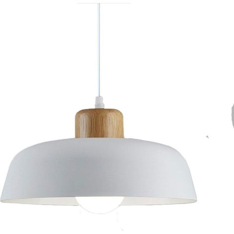 Ineasicer Lampe à suspension en métal rond simple et moderne nordique, Grand plafonnier E27 finition bois, Lumière suspendue de couleur vive pour salon de chambre à coucher de cuisine (Blanc) (1/5)