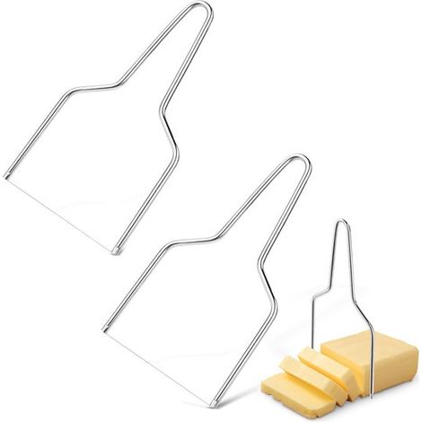 Cortador de queso de 2 piezas, Cortador de mantequilla de acero inoxidable, Cortador de queso manual, Fácil de usar, Plateado (1/5)