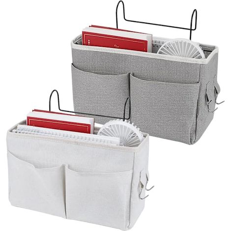 Lot de 2 poches de lit, étagère de lit en toile imperméable, table de chevet suspendue, panier de lit, poche de lit pour la maison, le bureau, l'école (1/4)