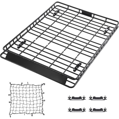 Panier de toit universel 64 x 50 x 4,1 po, porte-bagages de voiture en acier allié antirouille, 150 lb max, avec 2 filets d'arrimage 35,4 x 39,4 po, rebord 4,1 po, pour SUV camion auto (1/5)