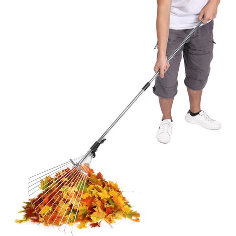 Râteau télescopique de jardin pliable et réglable pour ramasser l'herbe et les feuilles, outil de nettoyage de jardin (1/5)