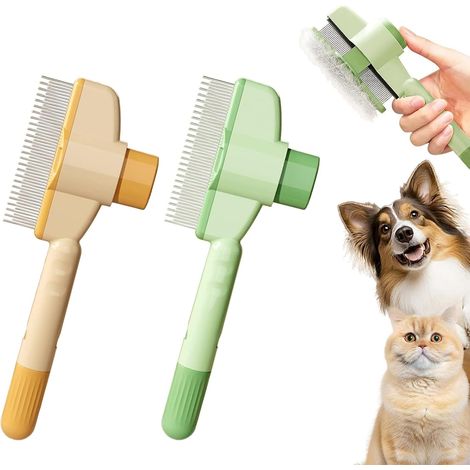 Lot de 2 Brosses de Toilettage pour Chats et Chiens - Brosse Chat Poil Long et Court avec Fonction Autonettoyante - Brosse Chien Efficace pour Éliminer les Poils Morts (Jaune et Vert) (1/5)
