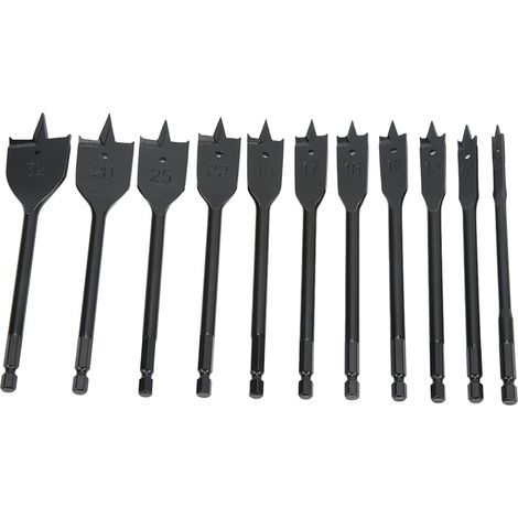 11Pcs Hex Shank Flat Drill Bits Hard Professional Black Spade Drill Head for Wood Working