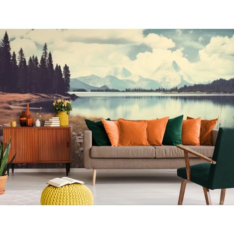 Papier peint paysage – Lac de montagne aux reflets doux - 150 x 250 cm (1/2)