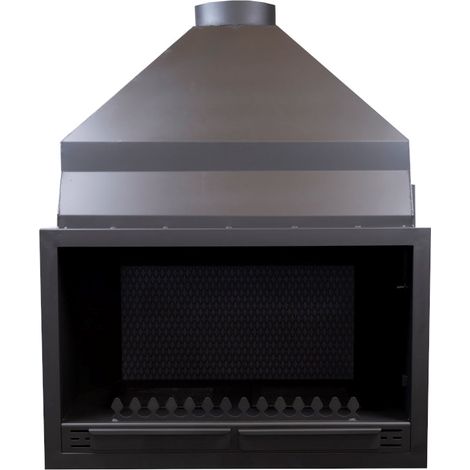 MF - Barbacoa de Leña Modelo B120 de 130 x 70 x 166 cm en Acero con Rejilla de Hierro Fundido, Parrilla de Asado, Control de Tiro y Pintura Negra Anticalórica