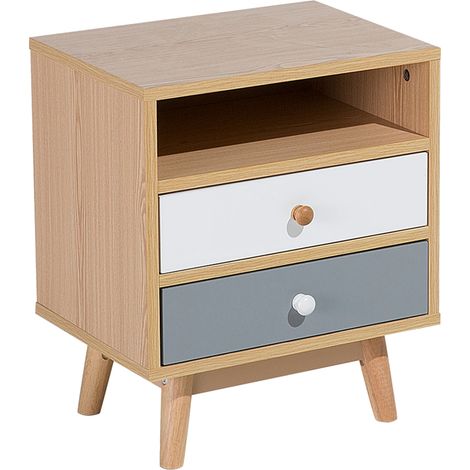 Mesa de noche de madera clara con 2 cajones de almacenamiento estantería mesa auxiliar escandinava moderna Fargo