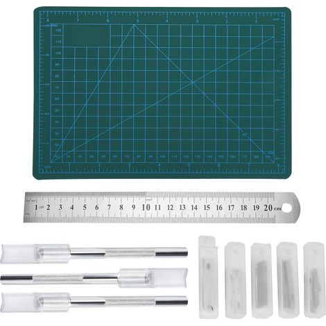 Carving Hobby Knife Kit Cutting Mat Handle Blades Ruler Art Craft Scrapbooking Stencil (1/5)