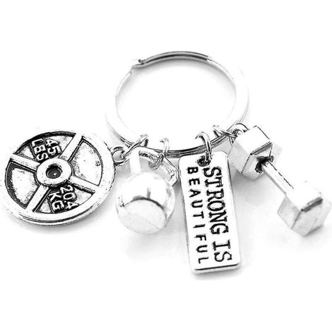 Lot de 3 mini haltères, kettlebell et barre d'haltères en métal - Porte-clés de sport - Cadeau de remise en forme (1/4)