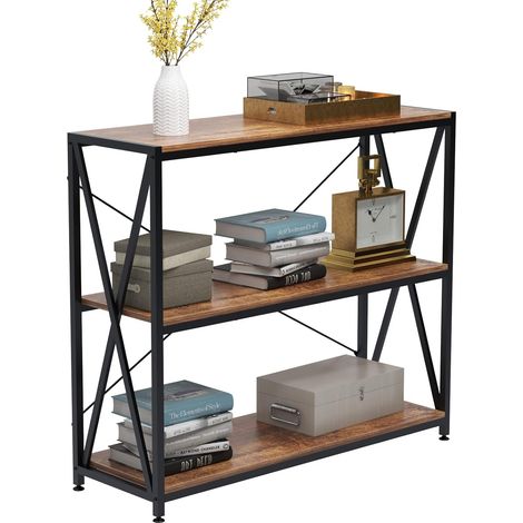 soges Table console ouverte à 3 niveaux, table d'entrée soges avec étagères de rangement inférieures, table d'entrée pour salon, chambre, balcon et couloir, marron rustique CZJYB-003 (1/5)