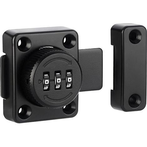 Cerradura de combinación sin llave de tres dígitos con tornillos de seguridad - cerradura para puertas correderas de armarios (Negro) (1/5)