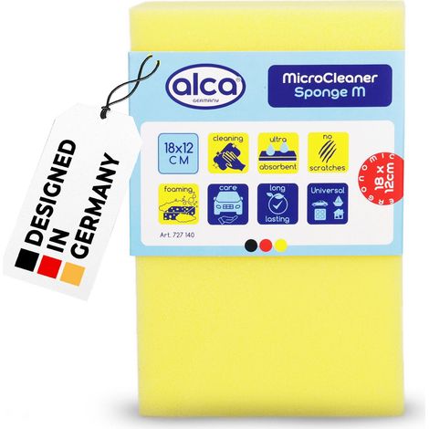alca® Schwamm Reinigungsschwamm 18x12x6cm gelb - Effektive Reinigung I Reinigungschwamm Auto + Lack + Felgen Reinigung Allzweckschwamm Autoschwamm Schwamm Waschschwamm Autopflege Haushaltsschwamm (1/5)