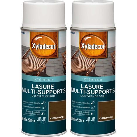 Lasure aérosol Multi-supports - Lot de 2 - Tous types de bois extérieur - Mat Chêne foncé 400 mL - Xyladecor (1/5)