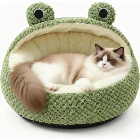 1 - Niche pour chat - Panier pour chat - Refuge douillet et lavable avec fond antidérapant pour intérieur Automne Hiver Gris 40x40 cm (1/5)