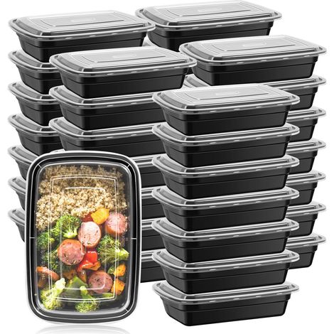 Lot de 50 boîtes de conservation portables pour repas de 900ml avec couvercles passent au micro-ondes au lave-vaisselle et au congélateur (1/5)
