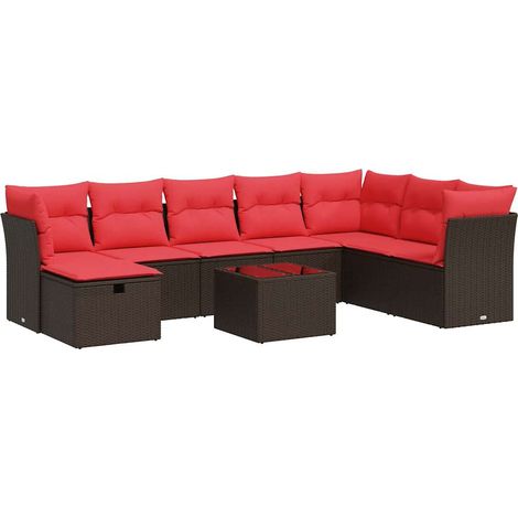 Maison Exclusive - Set Divani da Giardino 9pz con Cuscini Marrone in Polyrattan (1/5)