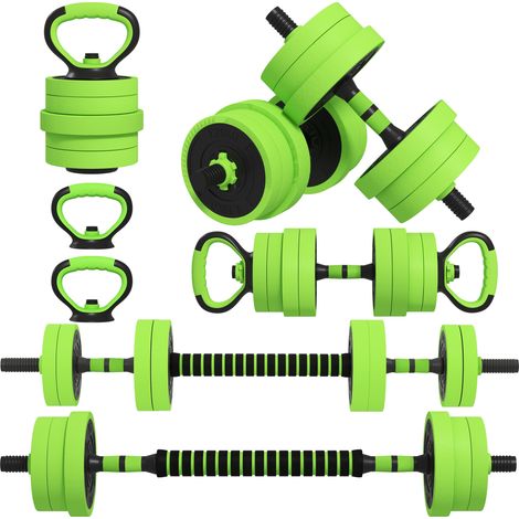 20kg 6-In-One Adjustable Weight Dumbbells Set-Barbell-Kettlebell-Push Up Stand - Green (1/5)