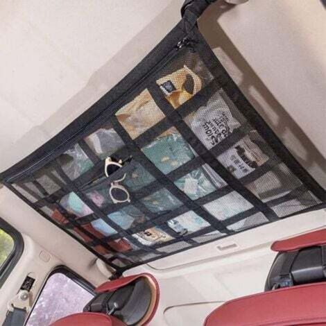 Adatto per reti portaoggetti da tetto Aiperq, borse portaoggetti per auto, borse a rete universali, reti elastiche per interni auto, adatte per tetti di berline e SUV, nere (90 x 65 cm).