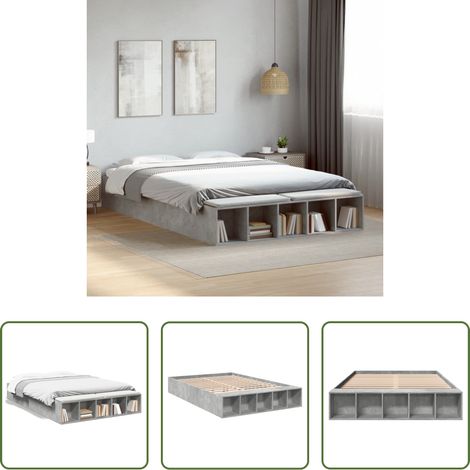 vidaXL Bois d'ingénierie - Cadre de lit sans matelas gris béton 160x200 cm (1/5)