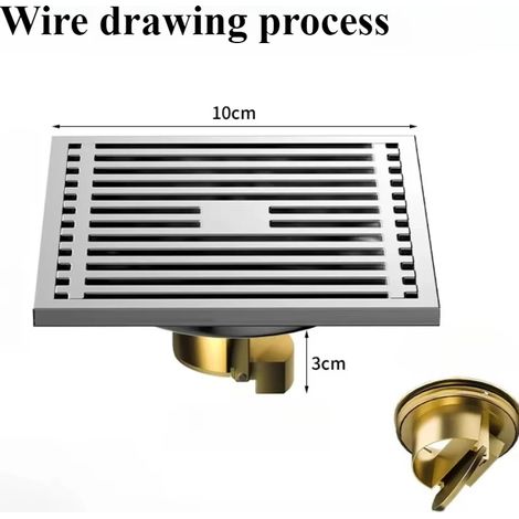 (wire drawing LY)Bathroom shower square floor drain 10cmX10cm silver kitchen stainless steel anti odor floor drain (1/4)