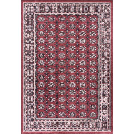 Tapis d'orient 130 x 200 cm, motif oriental authentique, rouge, blanc et bleu, structure kilim tissée, compatible chauffage au sol