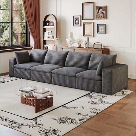 Divano cloud 340 cm in tessuto effetto velluto, grigio scuro, modulare, senza montaggio (1/5)