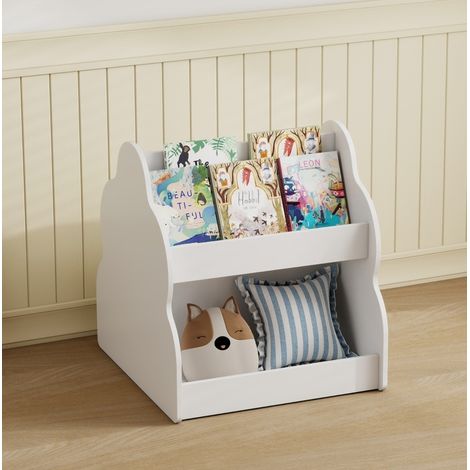 Bibliothèque pour enfant à roulettes, 54 x 50 x 56 cm, 4 espaces de rangement, blanc DESVIAE (1/5)