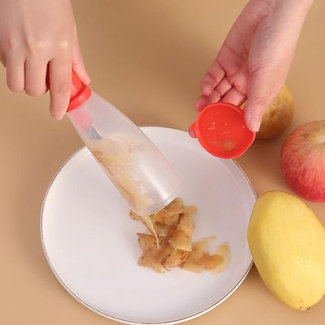 Ensemble de 2 éplucheurs à légumes rouges avec récipient de rangement, lames de cuisine multifonctions en acier inoxydable pour pommes de terre, pommes, carottes et plus encore (1/4)