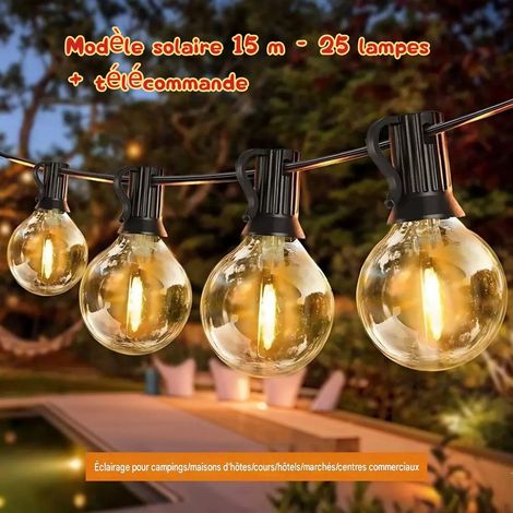 Guirlande lumineuse extérieure G40 15m, 25 ampoules LED E12 filament, lumière chaude 2700K, étanche pour jardin terrasse (1/5)