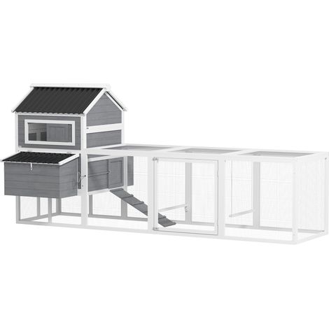PawHut gallinero para exterior jaula grande para 10-15 gallinas con columpio perchas bandeja extraíble y rampa 315,5x150,5x140,5 cm gris (1/5)