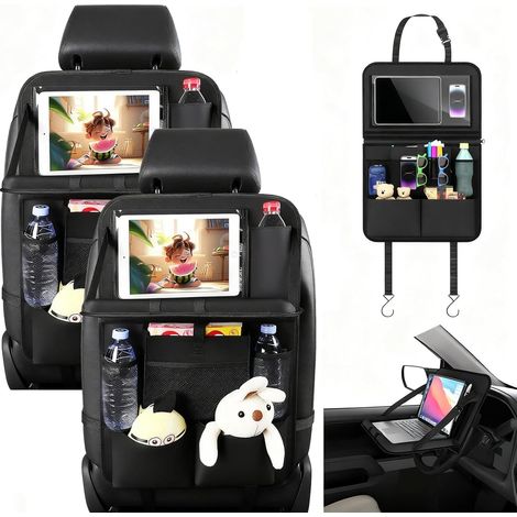 Organizador de asiento de coche, organizador de asiento trasero, protector de respaldo de asiento para niños con mesa plegable y bolsillo para tableta/teléfono móvil (1/5)