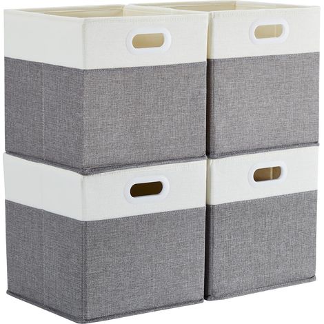 Cubes de Rangement, paniers et boîtes de rangement Pliables Lot de 4, pour Jouets, Vêtements, Chambre d'enfant, Gris Blanc, 33 x 38 x 33 cm