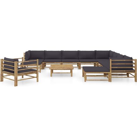 Maison Exclusive - 12-tlg. Garten-Lounge-Set mit Dunkelgrauen Kis