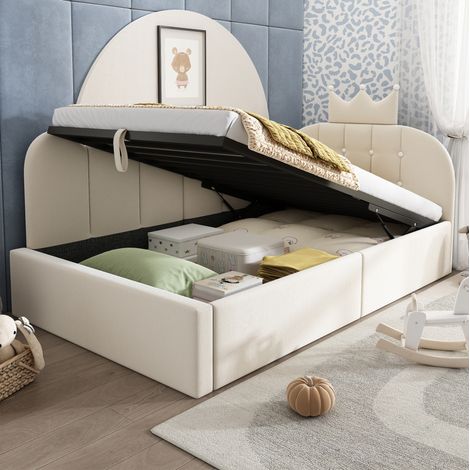 Bett mit Stauraum Tagesbett 90x190 Samt Beige OKMYHOME (1/5)