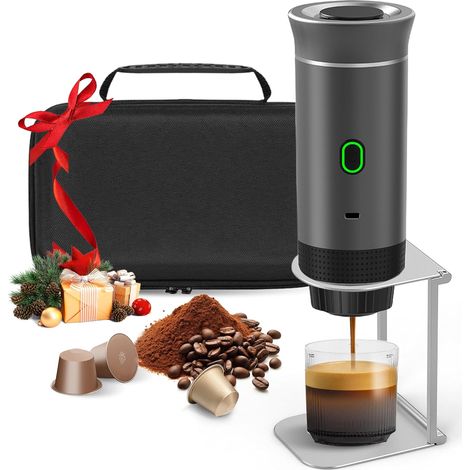 Machine à café portable avec sac de transport / support de café pliable, 3 en 1 Machine à expresso électrique portable (Gris) (1/5)