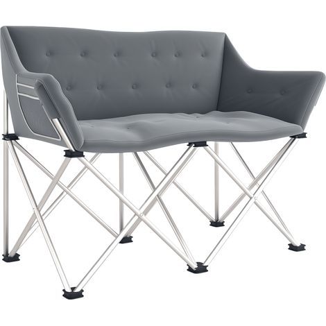 Klappbarer 2-Sitzer-Campingstuhl mit Armlehnen und Seitentasche. Maximale Belastung: 240 kg. Grau. (1/5)