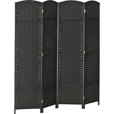 Paravent noir pliant 4 panneaux 160x170 cm pour salon, chambre et bureau, décoration intérieure design sobre pour séparation d'espace pratique et moderne