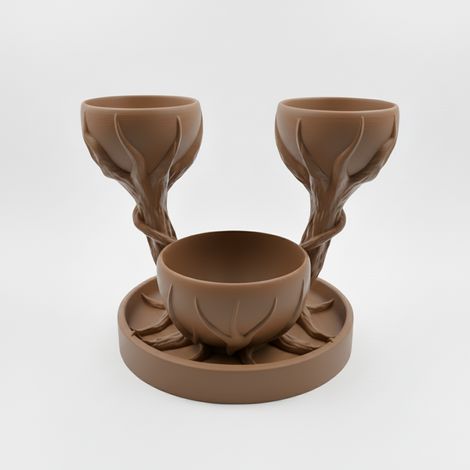 Pot de fleurs décoratif marron avec trois godets, style élégant (1/3)