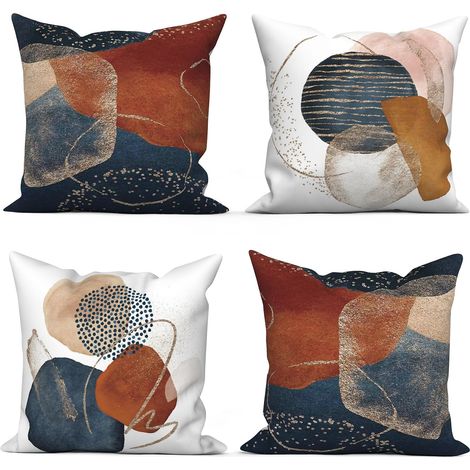 Lot de 4 quatre coussins bohèmes abstraits, housse de coussin géométrique terracotta, housse de coussin décorative pour chambre, salon, chambre à coucher, 40 x 40 cm (1/5)