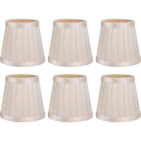 Kleines Lampenschirm-Set aus Stoff, 6er-Pack, mit Lampenklemme für Tisch- und Stehlampen, modernes, schlichtes Design, beige, E14 (14 mm) (1/4)
