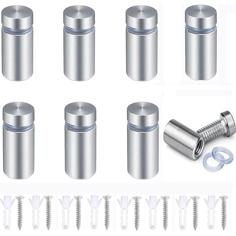 8 Pièces D'Entretoises à vis pour Verre Publicitaire, Entretoises en Acier Inoxydable, Entretoises en Verre et Supports en Verre Acrylique, Y Compris les Goupilles et les vis (12 x 25 mm) (1/5)