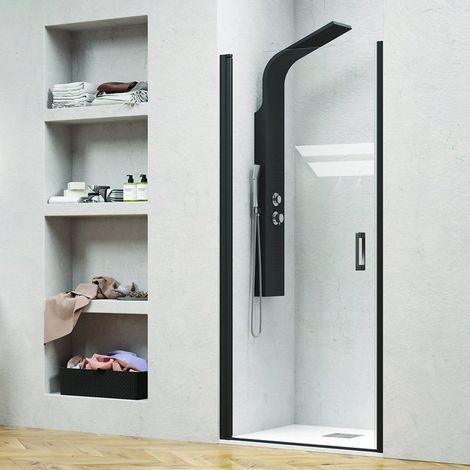 Porta doccia 90cm con telaio nero opaco vetro trasparente NICO-C3000 kamalu