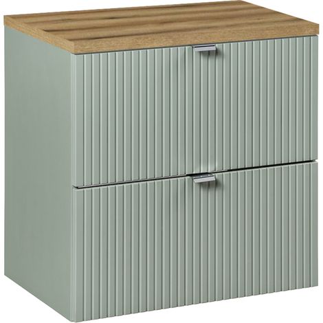 Waschtischunterschrank 60.4cm Jade mit 2 Schubladen, Grün und Holzoptik