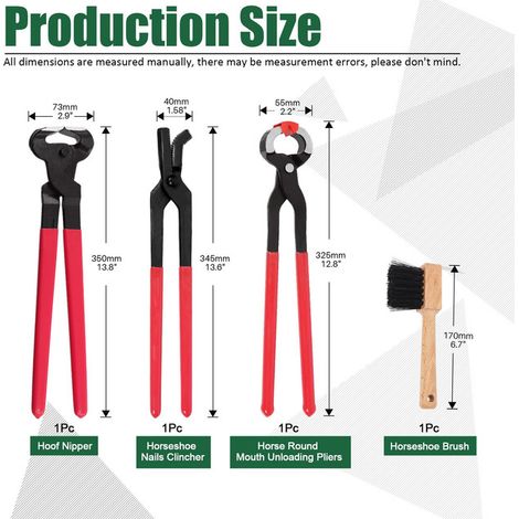 Kit de Maréchalerie Professionnel Outils pour Parage des Sabots de Cheval Râpe Pince Couteau et Brosse pour Chevaux Ânes Bovins (1/5)