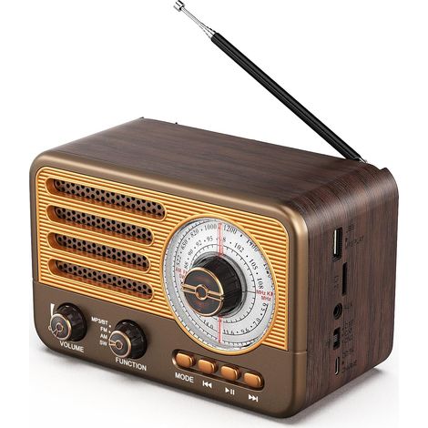 Radio transistor vintage - Style rétro avec portée moderne - Portable - AM/FM/SW - Avec USB/TF/AUX MP3 et batterie rechargeable de 1800 mAh (1/5)