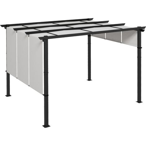 Pergola 3 toiles coulissantes 3,5L x 3l x 2,35H m métal époxy anticorrosion noir toile polyester gris