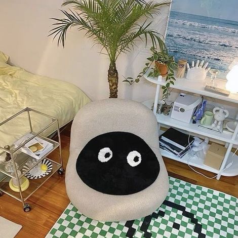 Tapis rond noir mignon 8080 cm, tapis pour la maison au bord du lit de chambre à coucher, tapis créatif ins avec petit visage noir (1/3)