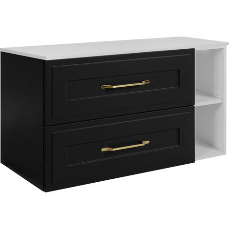 Rodan Waschbeckenunterschrank 100 cm, Schwarz und Weiß, 46 x 100 x 58,6 cm, wandhängend, MDF, 2 Schubladen und Ablage