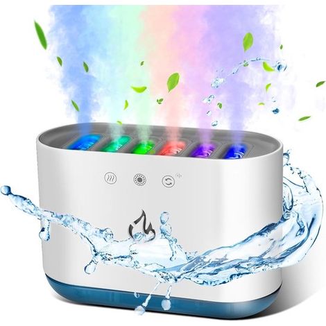 Luftbefeuchter 900 ml，dynamischer Luftansaug-Luftbefeuchter für Schlafzimmer mit 6 Düsen und 7-farbiger LED-Beleuchtung，ultraleise (25 dB)