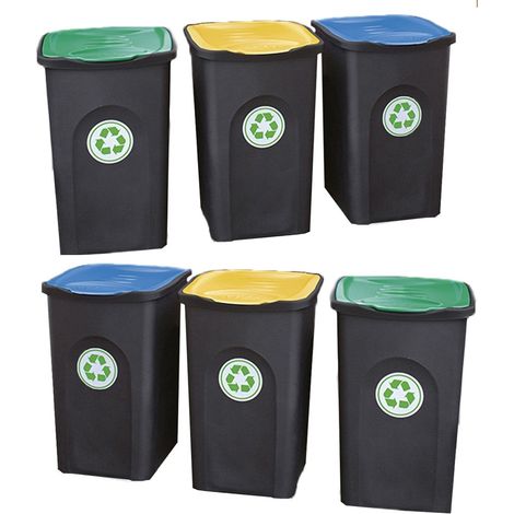Pattumiera contenitori set 6 bidoni Raccolta Differenziata pub bar ristoranti casa giardino 50 litri forti resistenti (1/5)